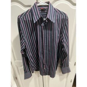 Diesel Men’s Shirt L Navy Pink White Stripe Button-Up Long Sleeve Casual Modern